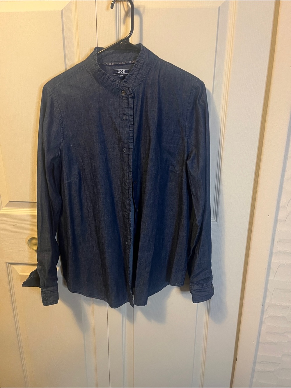 Izod Indigo Ruffle-Trim Button Front Blouse